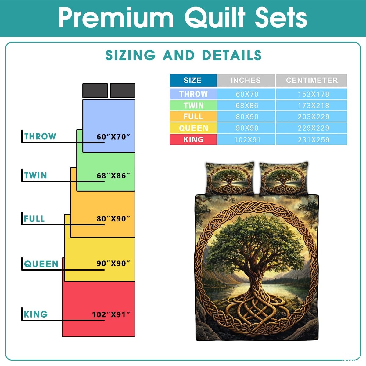 Custom Celtic Tree of Life Quilt Set with Intertwined Roots Design