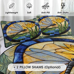 Dragonfly Patchwork Quilt Set, Animal Patchwork Bedset - Dragonfly Quilt Bedding Set, Premium Pattern Quilt Bedspread, Bedding Blanket Gift for Daughter Women