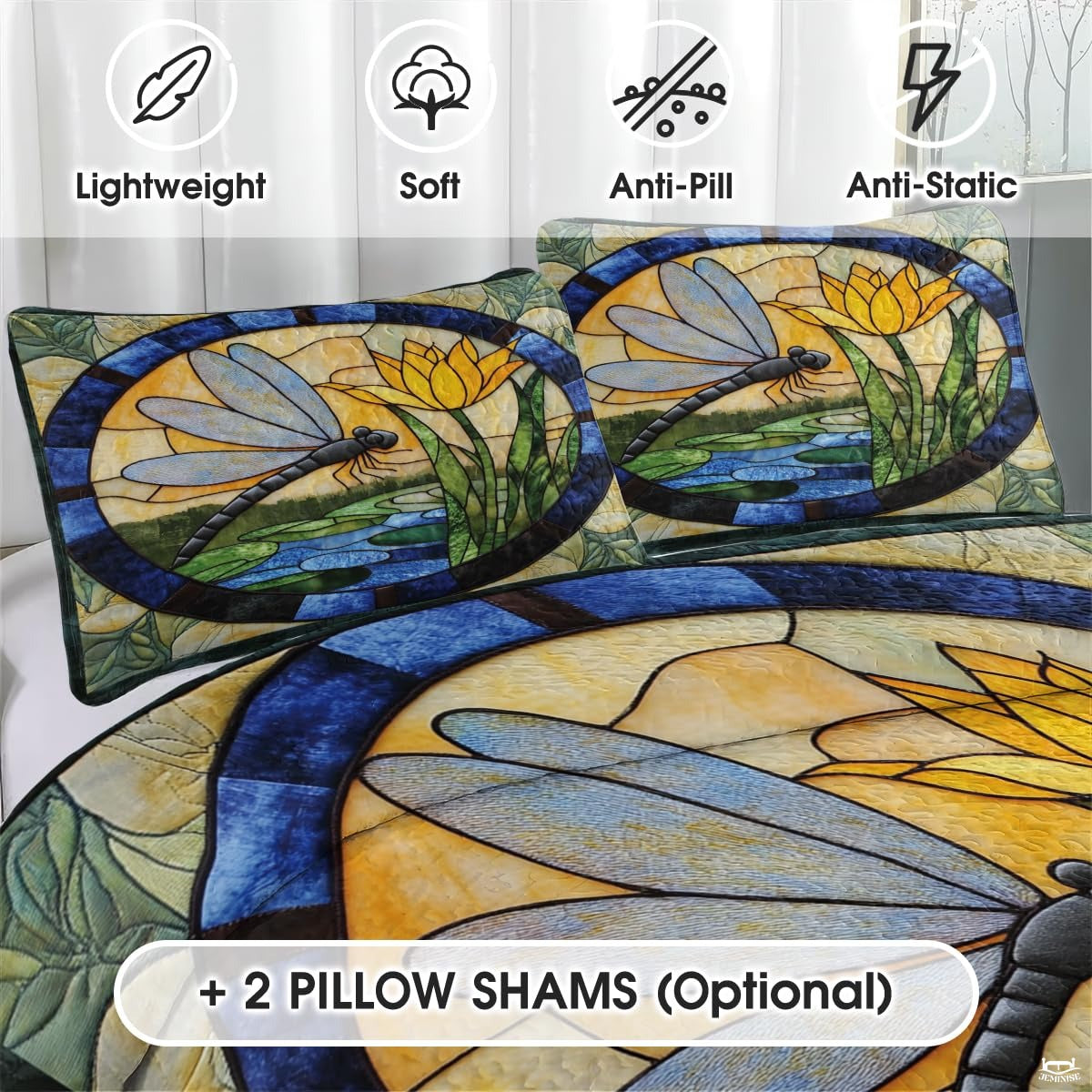 Dragonfly Patchwork Quilt Set, Animal Patchwork Bedset - Dragonfly Quilt Bedding Set, Premium Pattern Quilt Bedspread, Bedding Blanket Gift for Daughter Women