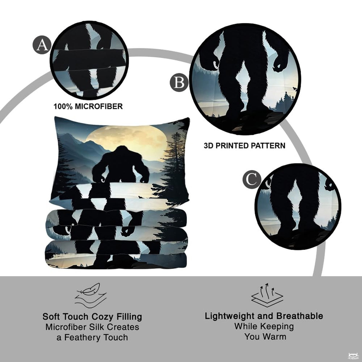 Rustic cabin bedroom styling of bigfoot bedding set displayed neatly on a mattress with natural wood decor.