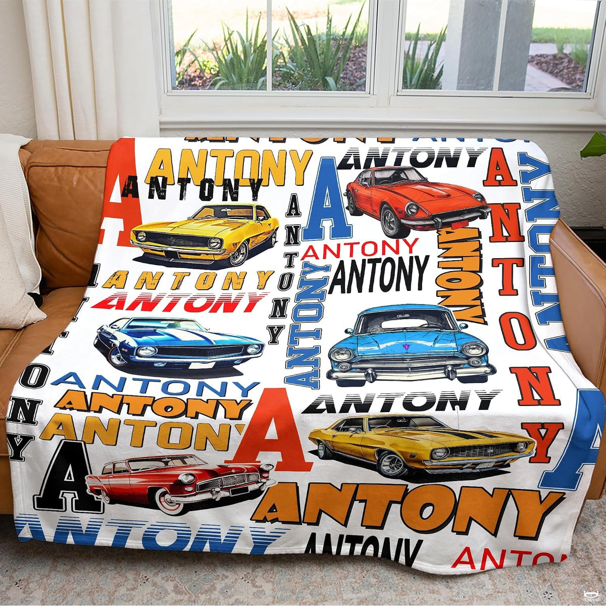 Illustrated classic muscle cars and vintage cruisers collage with racing typography, view 2.