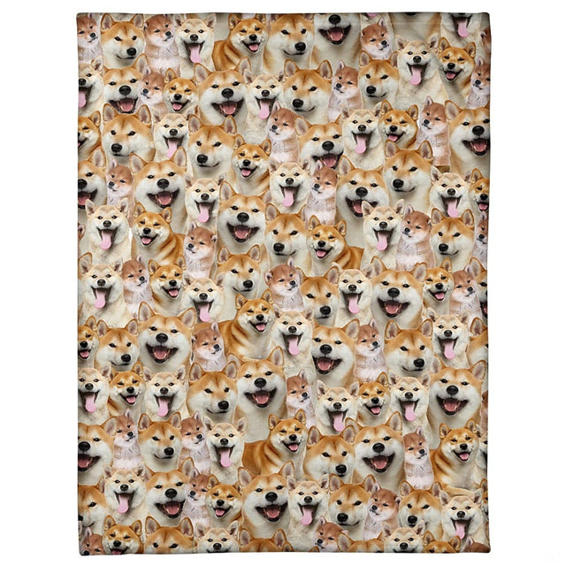Shiba inu happy dog face collage blanket full overhead view