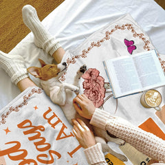 thematic accent overhead view of botanical floral calendar bedding set showing the complete twelve-stem motif.