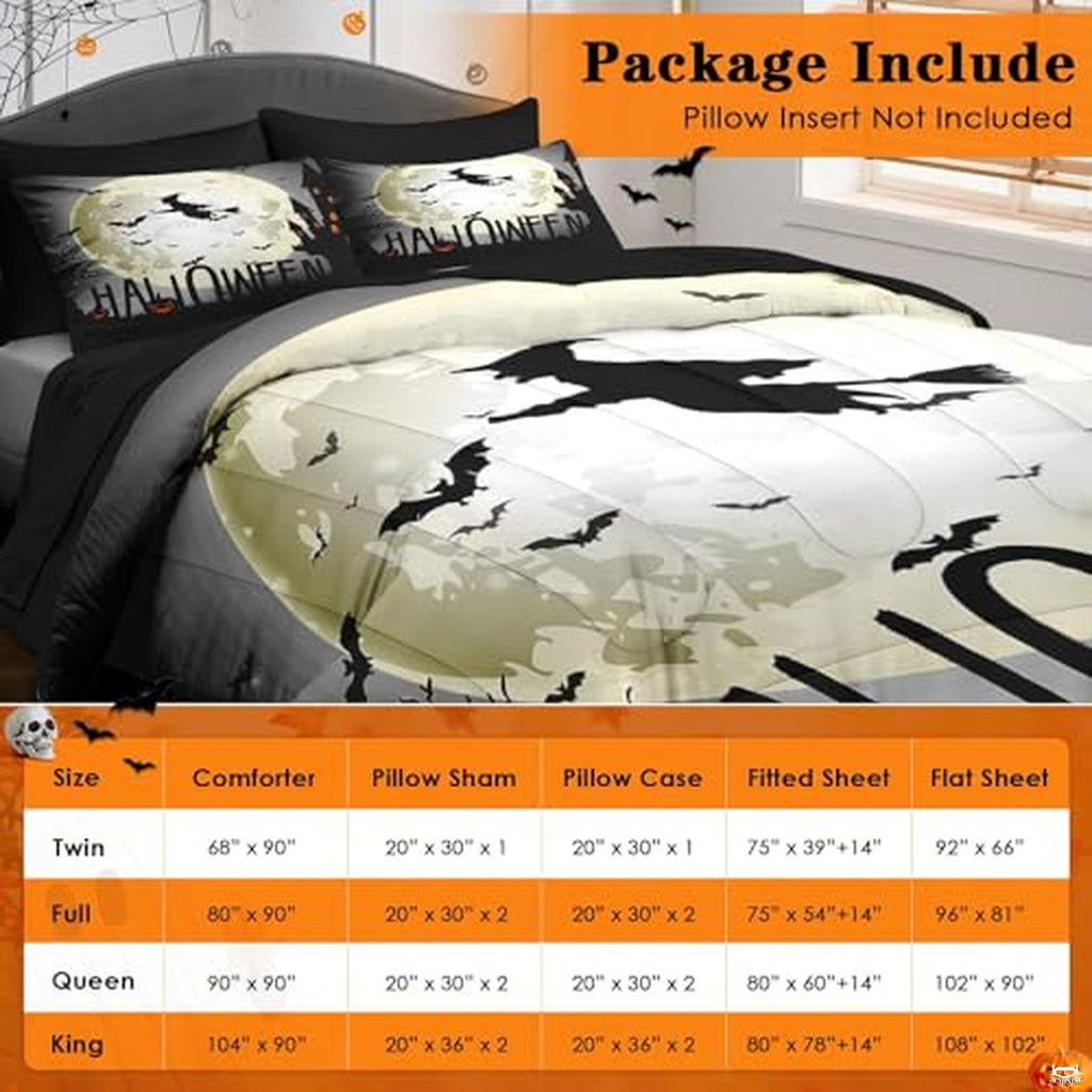 Pamnest Twin Halloween Comforter Set with Sheets, 5 Pieces Scary Bedding