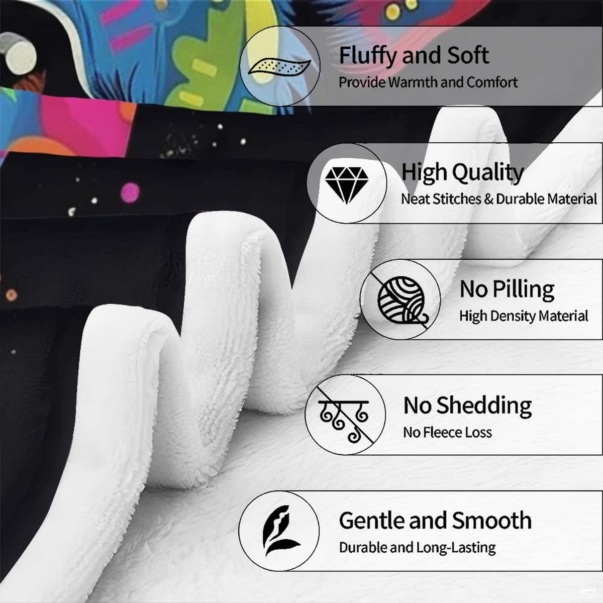 Colorful pitbull pop art throw blanket view 5 highlighting vivid neon pigments and home decor styling