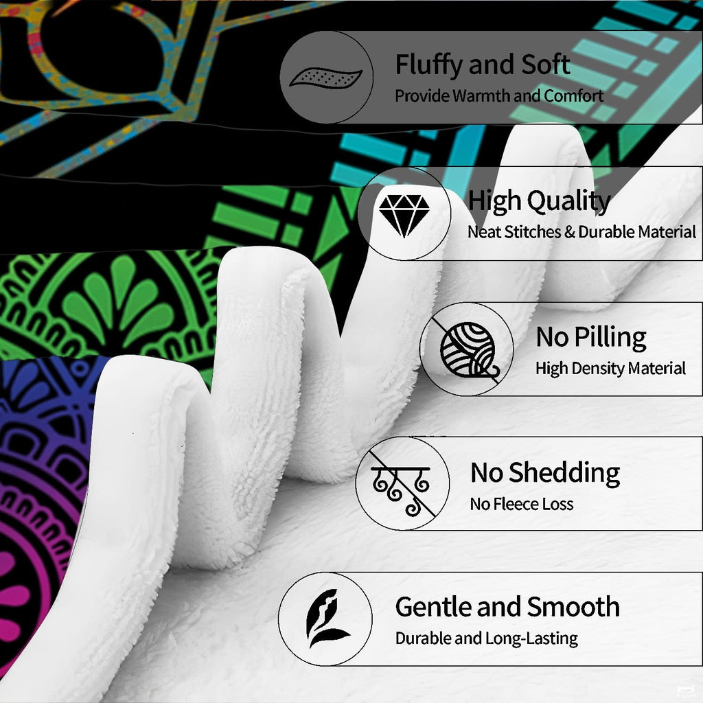 Rainbow mandala psychedelic dragon bohemian blanket showing chromatic dragon and mandala patterns view 3