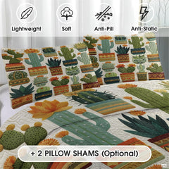 Personalized Vibrant Potted Cactus Quilt Set, Machine Washa - Design 3