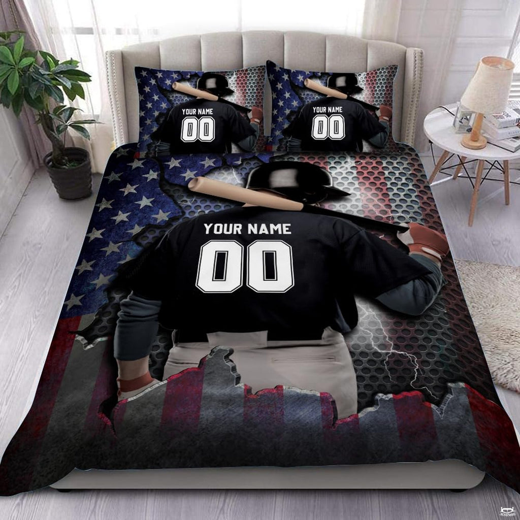 Personalized Amazing Baseball Player Bedding Set, Baseball Comforter Twin Full Queen King Microfiber Ultra-Soft Lightweight