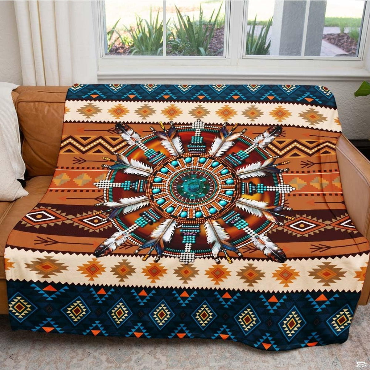 Turquoise boho bedroom styling with Southwestern bed decor, rustic accents, and desert art prints.