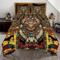 Southwestern soaring eagle dreamcatcher Aztec bedding set displayed neatly on a bed in a rustic bedroom
