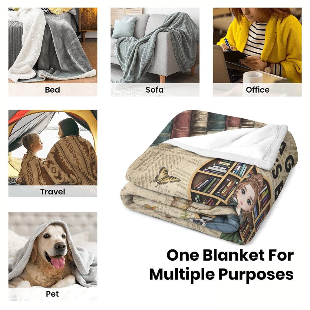 Personalized Reading Girl on Heart Bookshelf Throw Blanket - Book