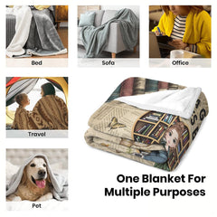 Personalized Reading Girl on Heart Bookshelf Throw Blanket - Book
