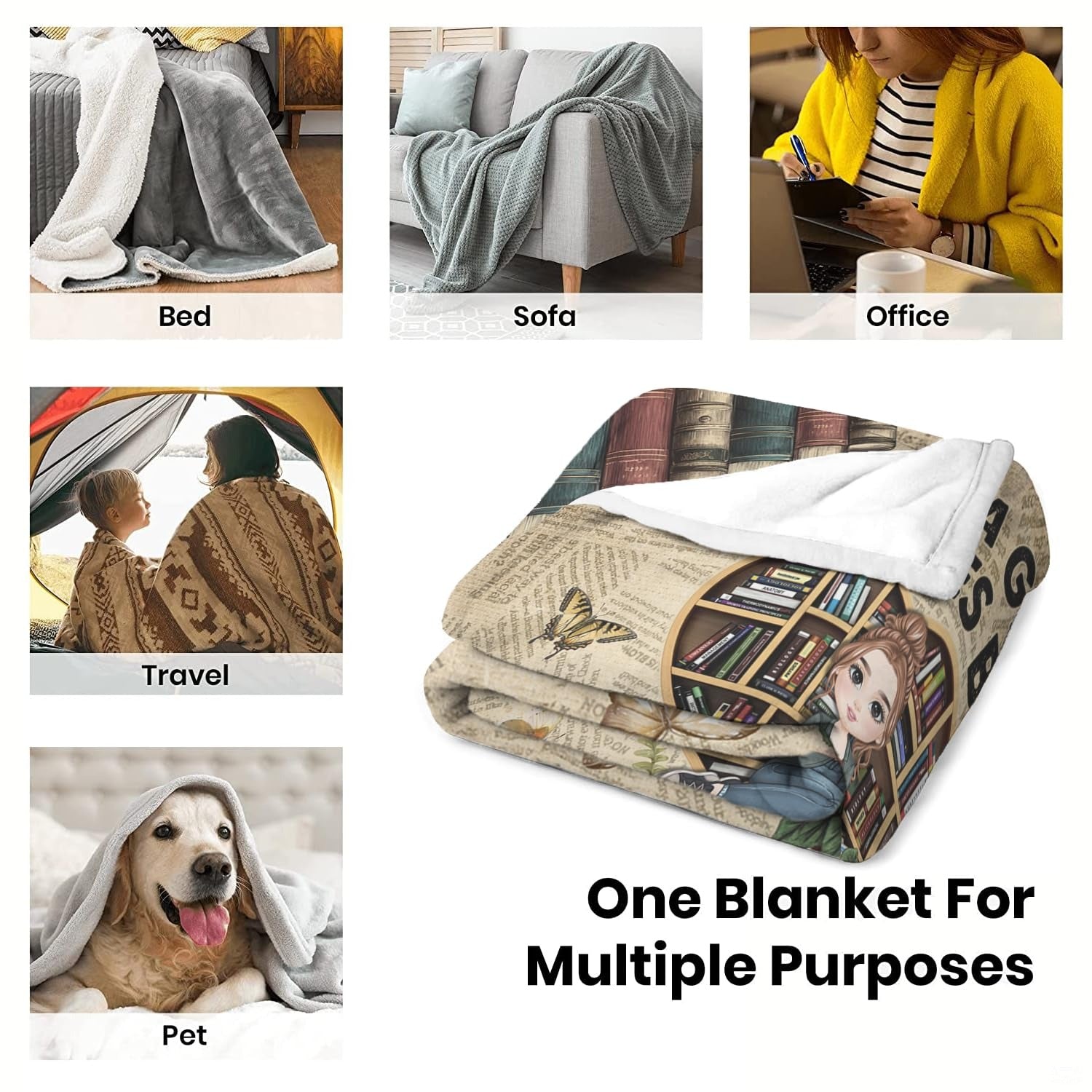 Personalized Reading Girl on Heart Bookshelf Throw Blanket - Book