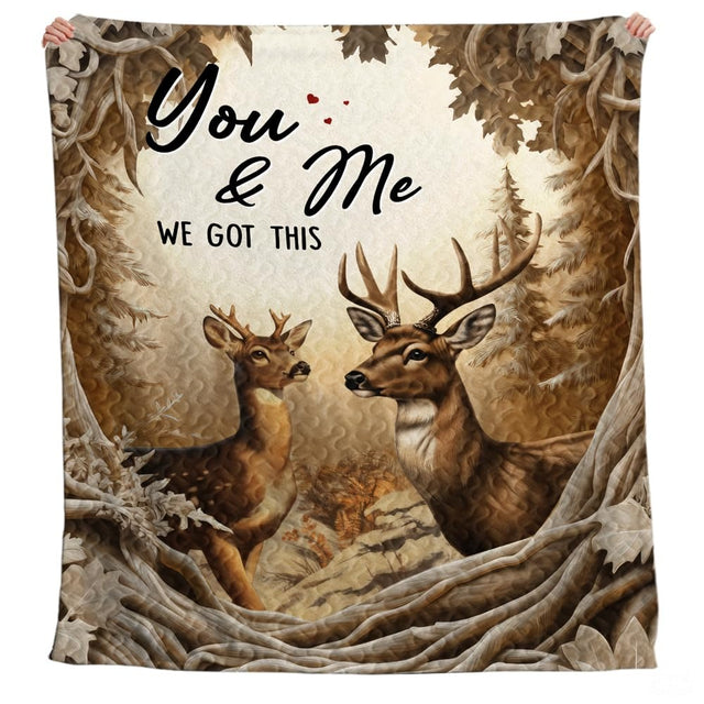 Personalized Wildlife Deer Couple in Forest Clearing Comforter with Buck