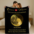 Personalized Moon Phase Blanket – Custom Couple Gift with Names, Date & “I Love You to the Moon and Back” Quote – Unique Anniversary, Wedding, or Valentine’s Throw Blanket