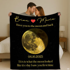 Personalized Moon Phase Blanket – Custom Couple Gift with Names, Date & “I Love You to the Moon and Back” Quote – Unique Anniversary, Wedding, or Valentine’s Throw Blanket