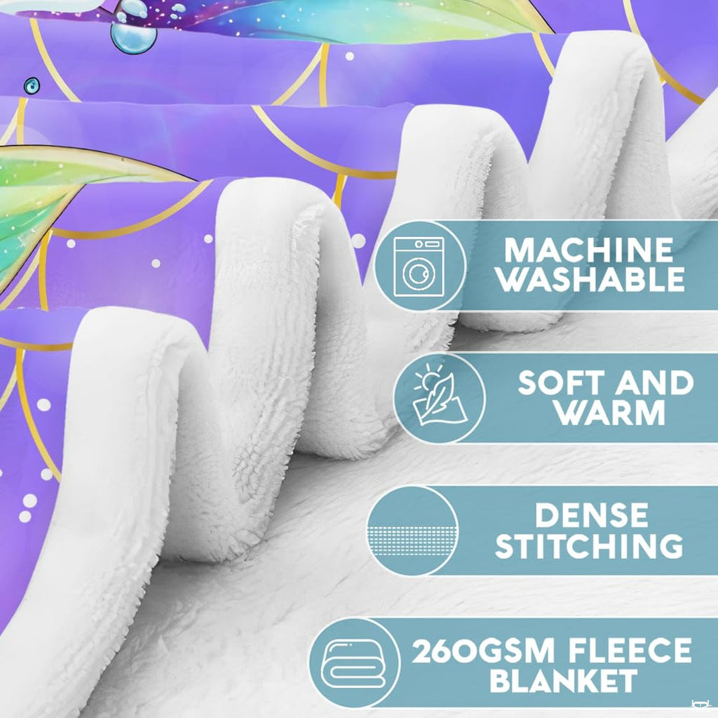 Mermaid crib bedding set visual motif with young Black mermaid girl surrounded by purple ocean ripples.
