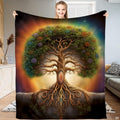 Cosmic Tree of Life rainbow throw blanket displaying luminous aura and mystical trunk portal