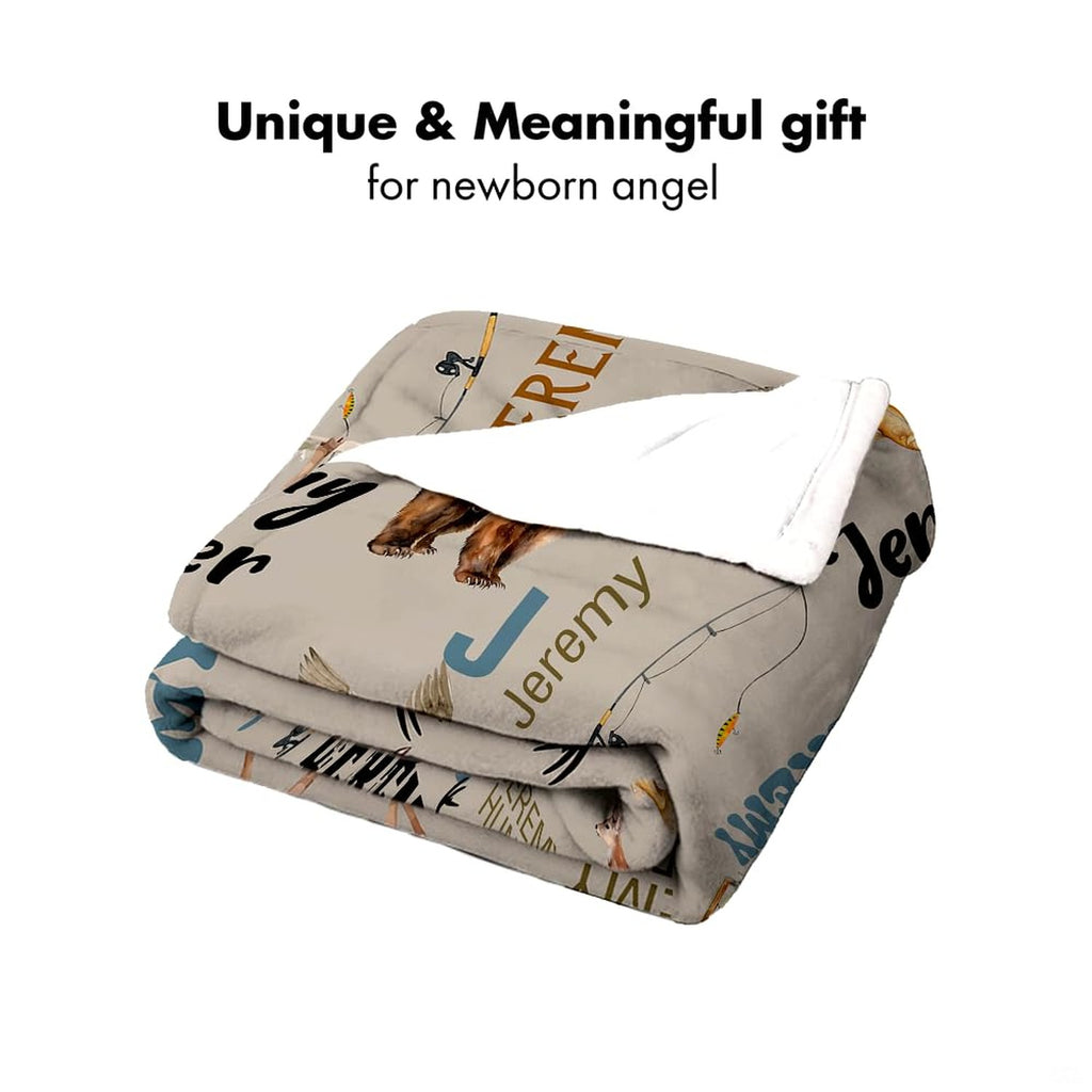 Wildlife and outdoor sporting throw blanket styled on a bed in a modern rustic bedroom