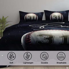 Angle view of athletic bedding illustrating midnight black contrasts and silver white gradients