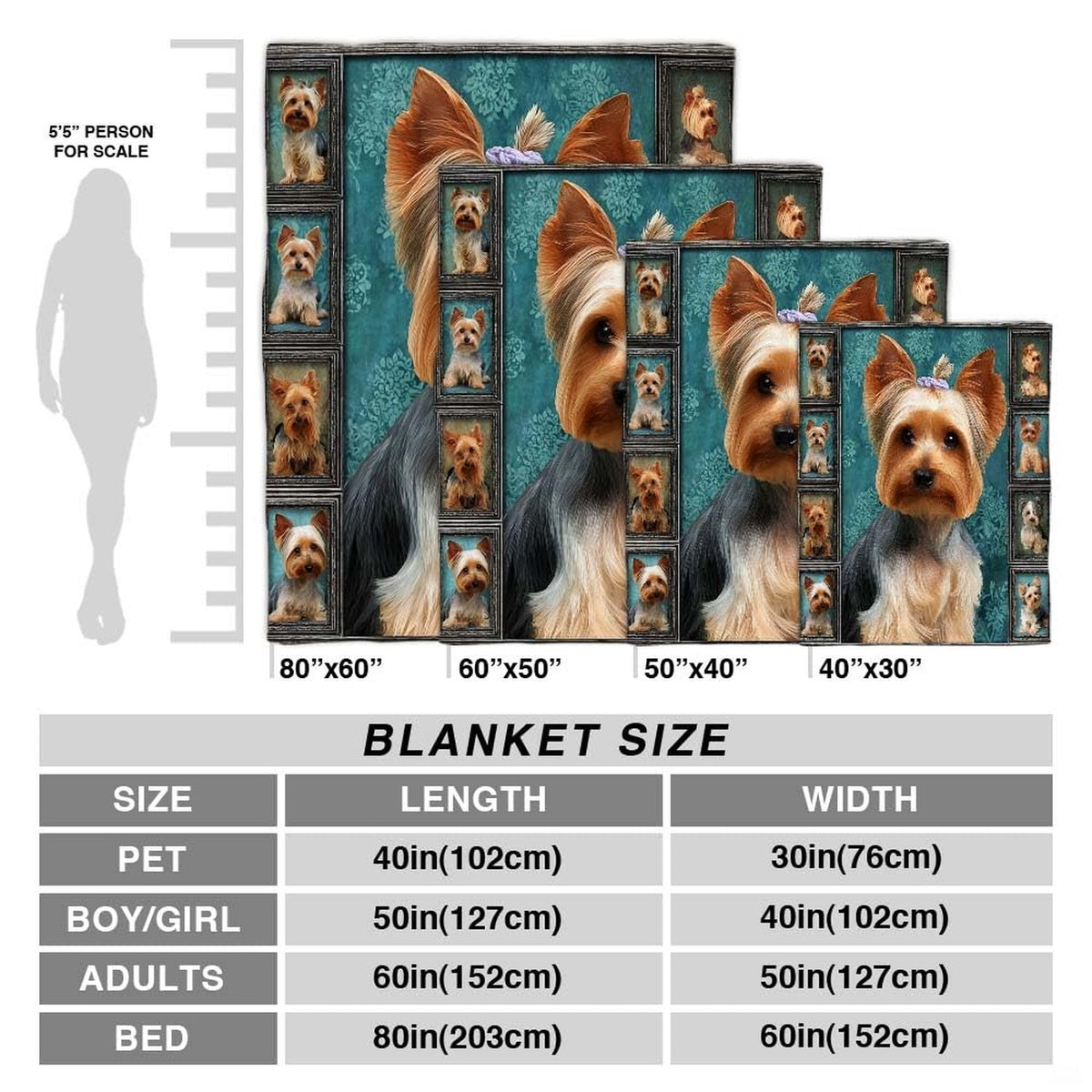 Detailed perspective of the dark wood photo frame columns showing miniature Yorkshire Terrier portraits on a blanket
