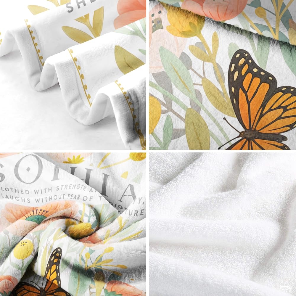 Custom Floral Butterfly Inspirational Blanket, Machine Wash - Design 8