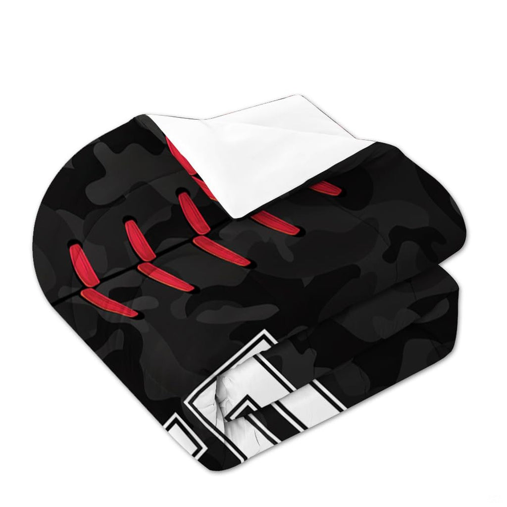 Matching pillowcase detail for baseball bedding set showing coordinating helmet and athletic equipment graphics