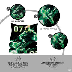 Neon green soccer player kick bedding with glowing energy trails - view 2