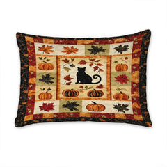 Matching pillow sham detail for autumn bedding set displaying coordinated cat silhouette and harvest border