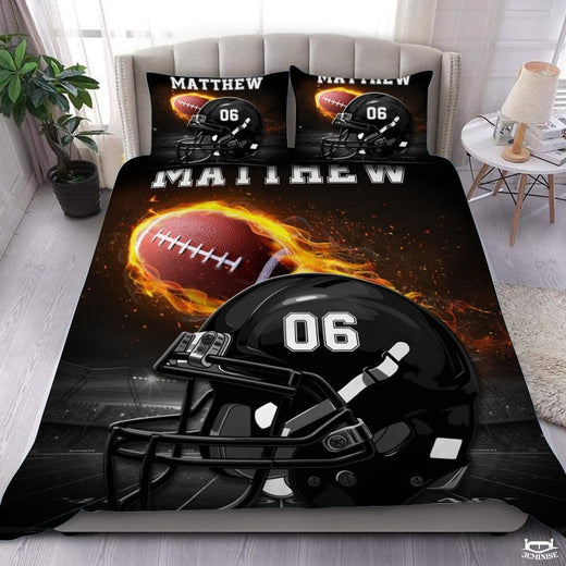 Custom Football Helmet with Flaming Football Comforter