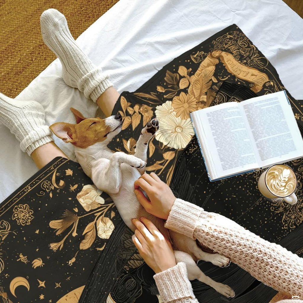 Gothic skeleton bride throw blanket presented as an artistic accent on a couch