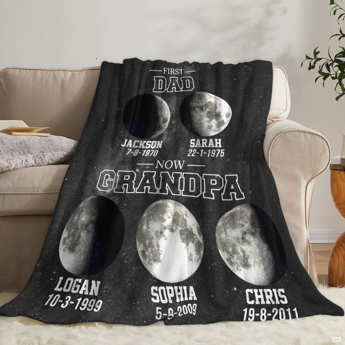 First dad now grandpa moon phase celestial blanket showing lunar discs on starry cosmos view 7