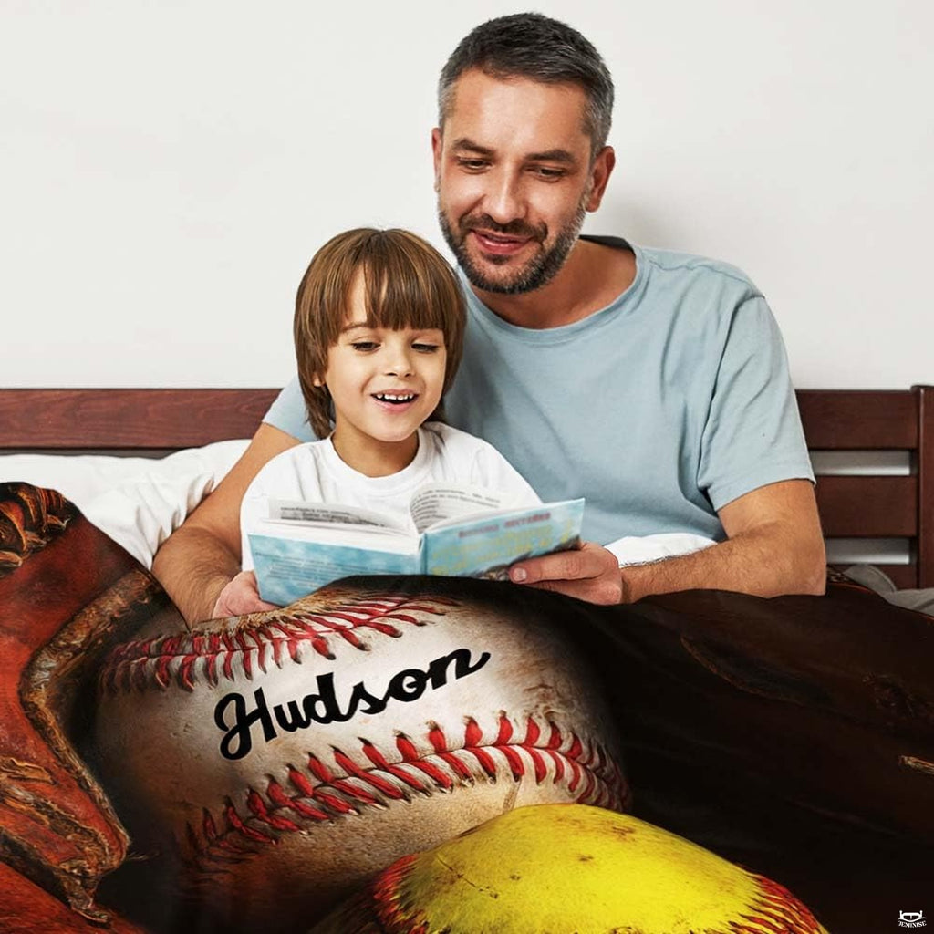Baseball and softball glove blanket folded neatly in sports bedroom