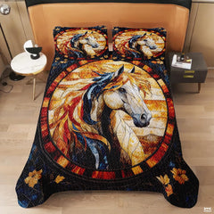 Horse Patchwork Pattern Quilt Set, Vintage Animal Quilt Printed Patchwork Style, Horse Printed Bedset Full Queen Size Quilts Bedspread, Best Gift for Bedroom Decor