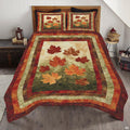 Artistic autumn foliage and maple bedding set featuring painterly fall leaves and crimson rust tones
