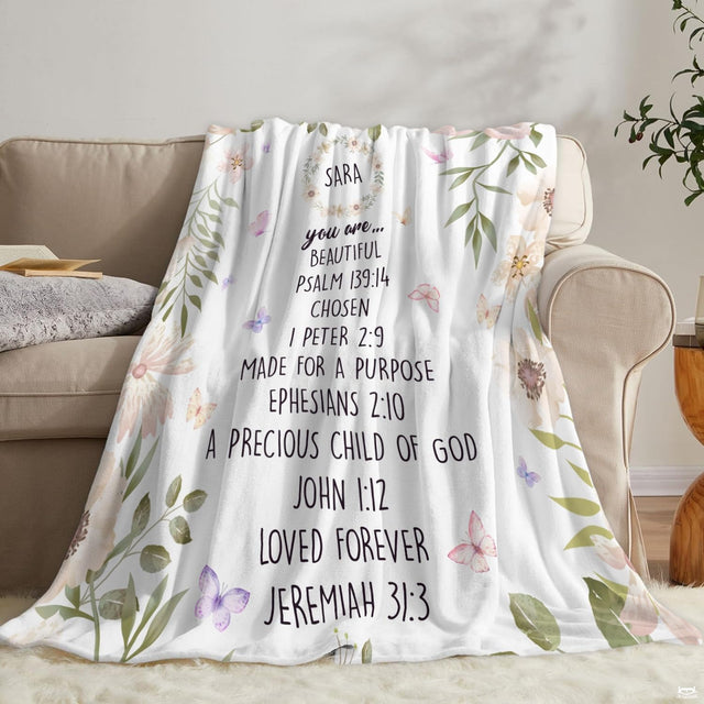 Custom Floral Butterfly Inspirational Blanket, Machine Washable
