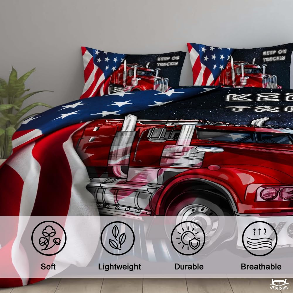 Custom Semi Truck with American Flag Background Comforter