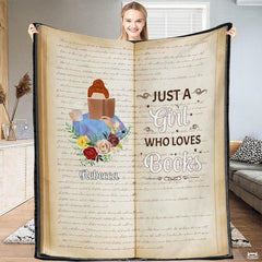 Personalized Girl Messy Bun Reading Book and Holding Mug Throw Blanket