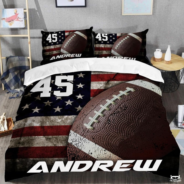 Custom Football Over American Flag Background Comforter