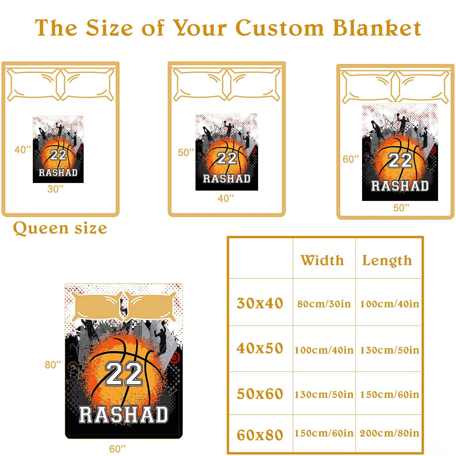 Custom Basketball Players Blanket with Name and Number