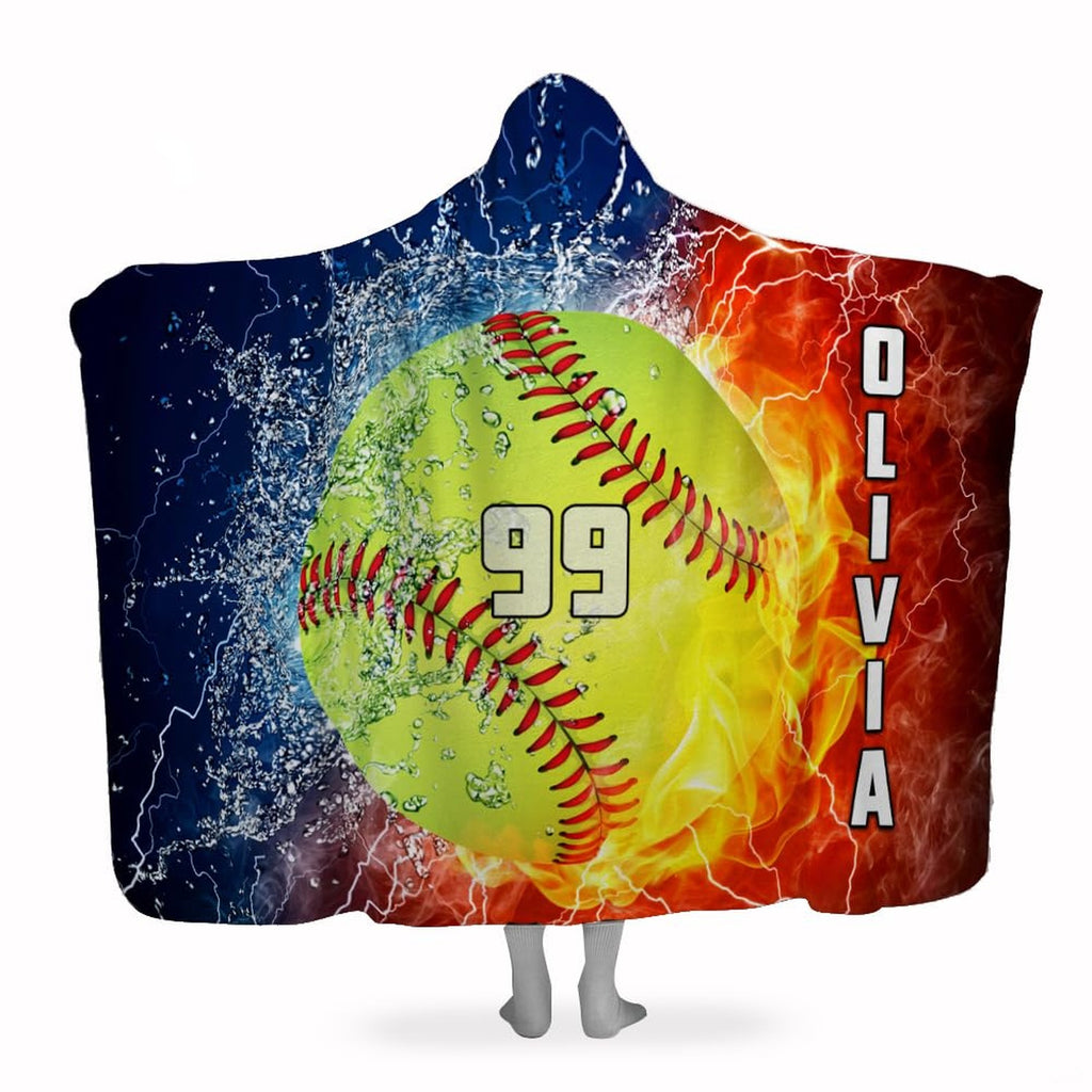 Fire and water elemental softball graphic blanket front display