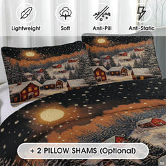 Matching pillowcase detail for winter bedding set featuring coordinating taupe snowman artwork