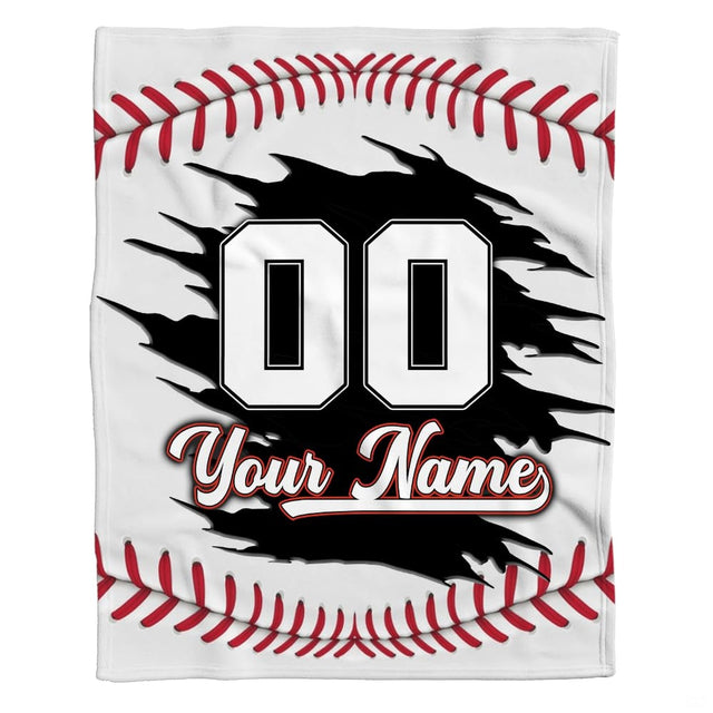 Ripped baseball design with crimson lacing and varsity numerals, view 1.