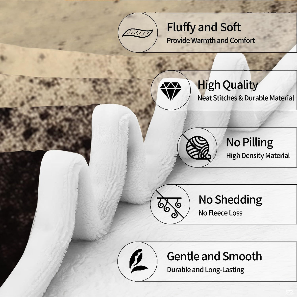 Visual diagram illustrating plush folded layers and cozy comfort detailing of the throw.