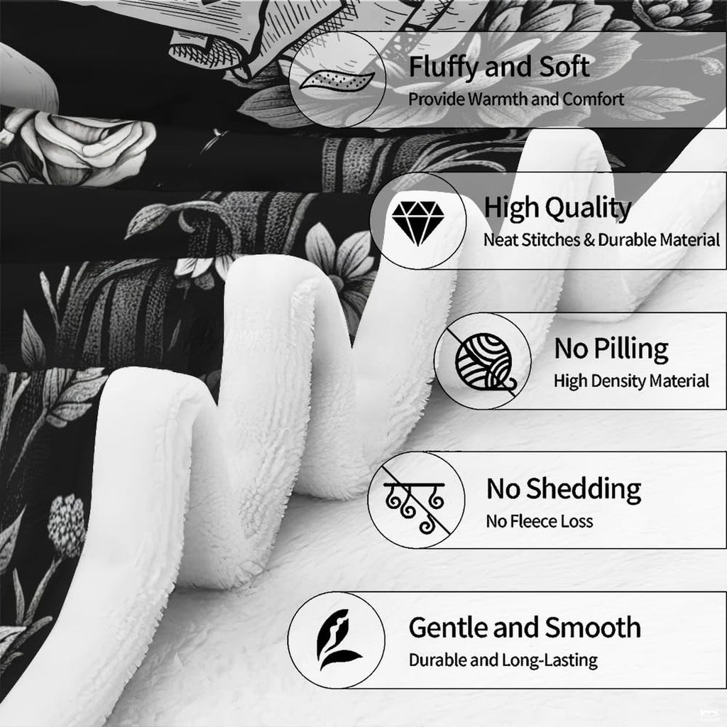 Moody bedroom showcase presenting vintage monochrome skeleton lovers bedding decor.