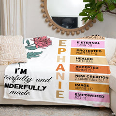 Fearfully and wonderfully made floral scripture blanket showing blooming dahlia and butterflies view 6