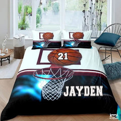 Personalized Basketball Above Hoop and Net Comforter with Name and Number