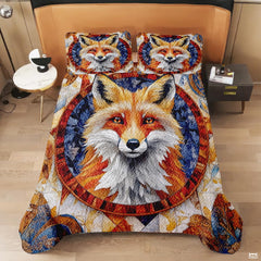 Fox Patchwork Pattern Quilt Set, Animal Quilt Set Patchwork Style, Premium Quilt Pattern Bedspread for Mom Daughter, Fox Bedding Quilt (Full/Throw/Queen/King/Twin Size)