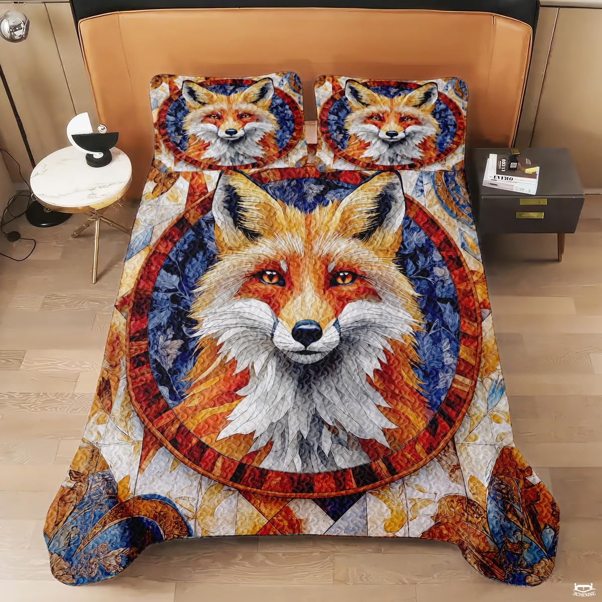 Fox Patchwork Pattern Quilt Set, Animal Quilt Set Patchwork Style, Premium Quilt Pattern Bedspread for Mom Daughter, Fox Bedding Quilt (Full/Throw/Queen/King/Twin Size)