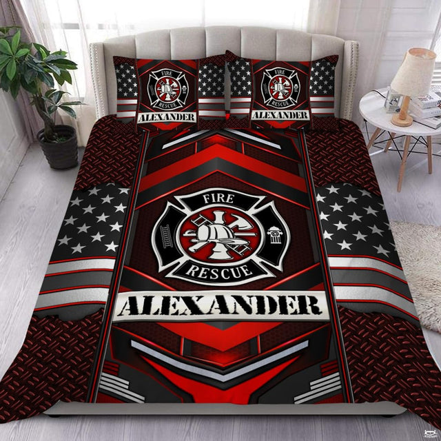 Red and black service emblem with helmet and tools, gray flag panels, chevrons, and diamond plate